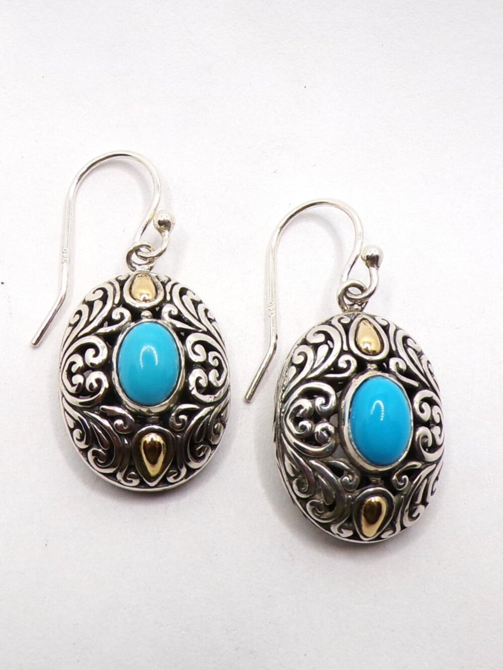 Samuel B.  Sterling Silver & 18K Gold Turquoise Dangle Earrings